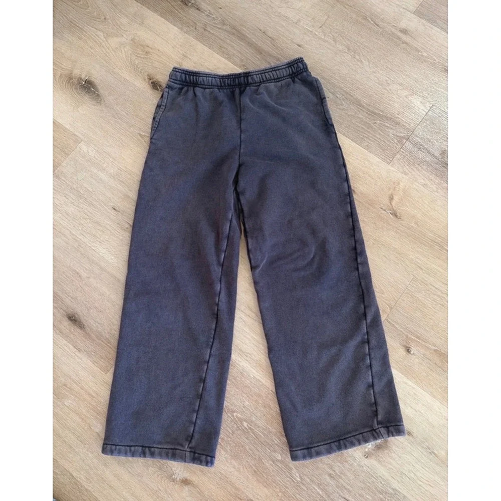 Gap Kids XL Faded Black Wide Leg Sweatpants Fleece Lined Joggers Charcoal